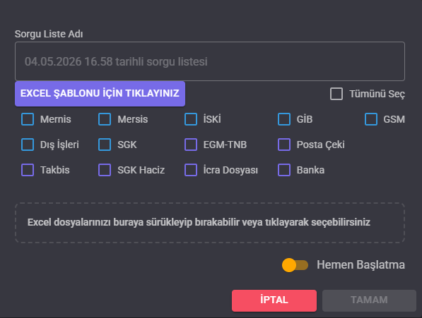 LawAst UYAP toplu sorgu başlatma penceresi